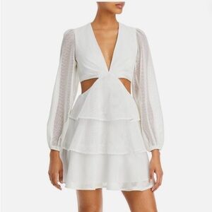 AQUA FORMAL Womens Ivory Side Cut Outs Lined Long Sleeve Short Dress Size 4